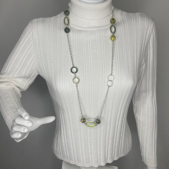 Viva Beads silver necklace silver tone green clay beads signed chunky beaded - Picture 9 of 11